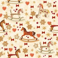 Seamless christmas pattern with rocking horse