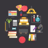 Back to school vector icons set flat design illustration