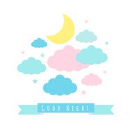 Childish background with moon clouds and stars N6