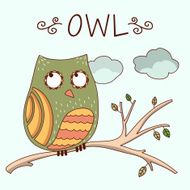 Lovely hand drawn vector owl bird on tree