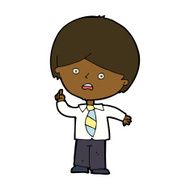 cartoon worried school boy raising hand N8