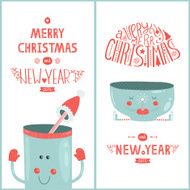 Vector christmas greeting card and new year with cute mug