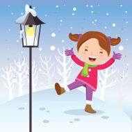 Winter fun Girl with lamp post