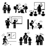 School Education Social Problem Stick Figure Pictogram Icon Clipart