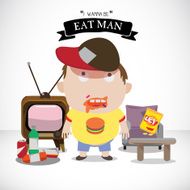overweight boy with soda and snack - vector illustration