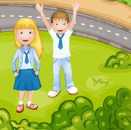 Boy and girl in school uniform N3