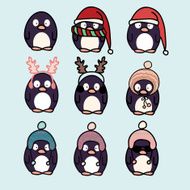 Penguins cartoon set