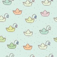 Seamless childish pattern with paper boats on the water N2