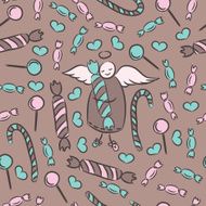 Seamless background with an angel and candies