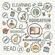 Education hand draw integrated color icons Vector sketch infographic illustration