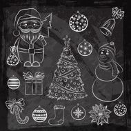 Vector vintage chalk set Christmas and New Year&#039;s decorative ele