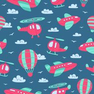 Planes and helicopters cartoon seamless pattern