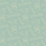 School seamless pattern on a green background with cap graduate