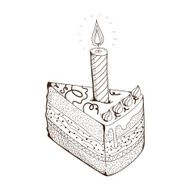 Piece of holiday cake with candle