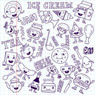 Food funny cute colorful doodle set Hand drawn vector illustration