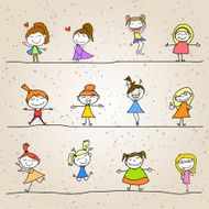 hand drawing cartoon abstract happy kids N14