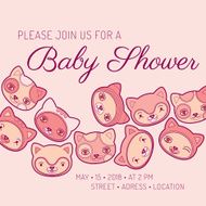 Baby shower invitation card cat theme vector template N2