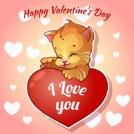 Cute red kitten with hearts for Valentine&#039;s Day N2