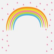 Rainbow and pink heart rain Flat design style