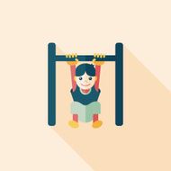 Boy hanging horizontal bar flat icon with long shadow eps10 N7