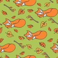 Sleeping Fox and autumn leaves seamless pattern