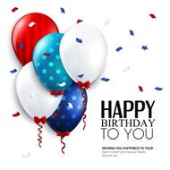 Vector birthday card with balloons and confetti