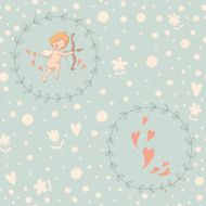 Seamless pattern with Cupid in a wreath