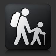 Black Square Button with Hiking Family