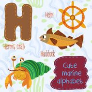 Sea very cute Alphabet marine set in vector H letter Helm Hermi