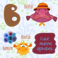 Sea very cute Alphabet marine set in vector B letter Blobfish b