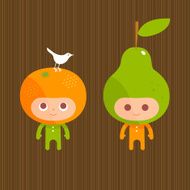 Friends for life bird fruit pear orange character illustration