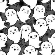 Seamless halloween kawaii cartoon pattern with cute ghosts