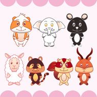 seven animals on pink background N2