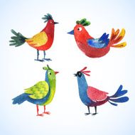 doodle vector watercolor bird set