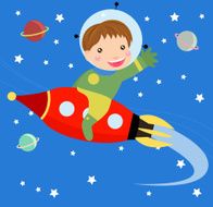 Boy riding red rocket N2