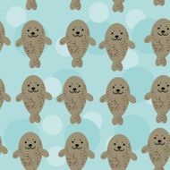 Seamless pattern funny cute gray seals sea animal blue background