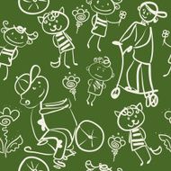 bicycle and scooter riders seamless pattern