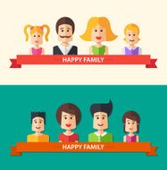 Set of isolated flat design happy family icon compositions for