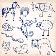 Cute doodle animals illustration