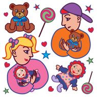 boy and girl hug toys