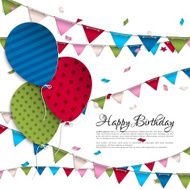 Vector birthday card with balloons and bunting flags N2