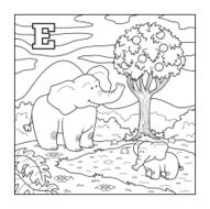 Coloring book (elephant) colorless alphabet for children lette