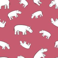 seamless pattern with cartoon white hippopotamus