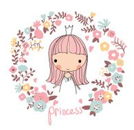 Cute small princess Childish vector card in beautiful flowers N2