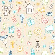 Hand drawn children drawings seamless pattern Doodle