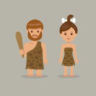 The characters of men and women in prehistoric outfits