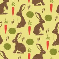 Brown rabbits orange carrots green cabbages and little footprints