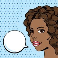 Pop art woman vector illustration beautiful afro american talking