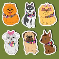 Vector set Cartoon Dogs cute stickers for kids