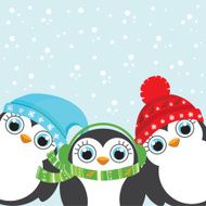 Winter holidays cute little cartoon penguin postcard